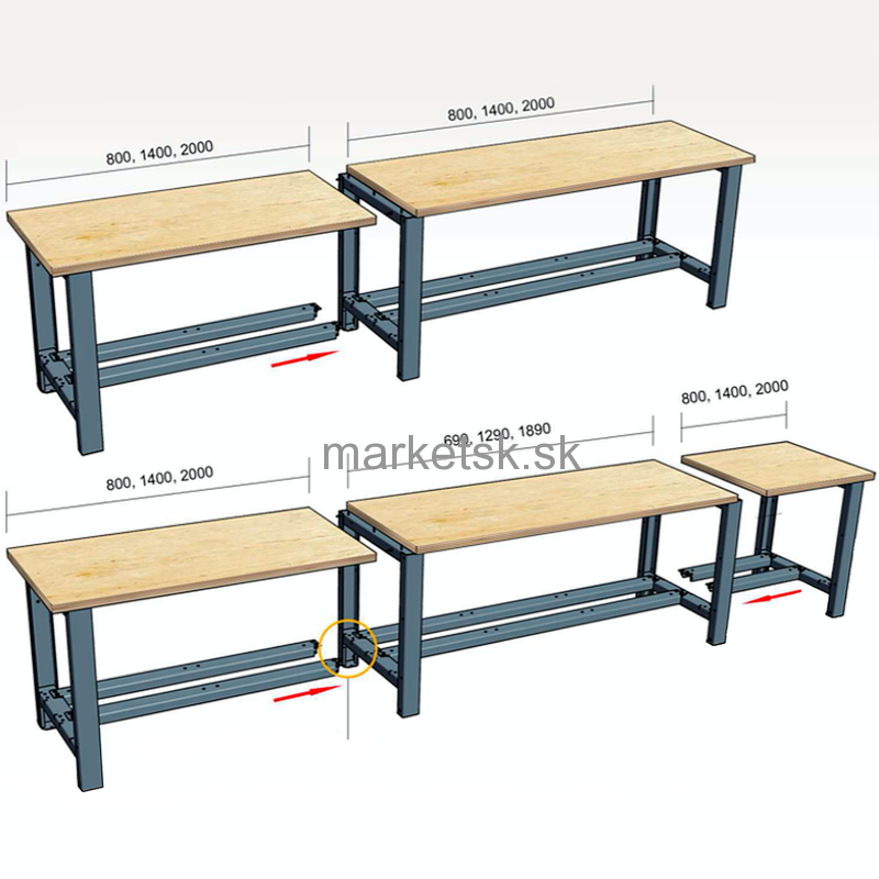 Dielenský stôl PROFI MAX PM701 - 280 x 70 x 85/90 cm